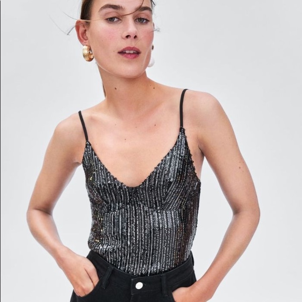 Zara Trafaluc Sequinned Strappy Crop Top - Picture 5 of 5